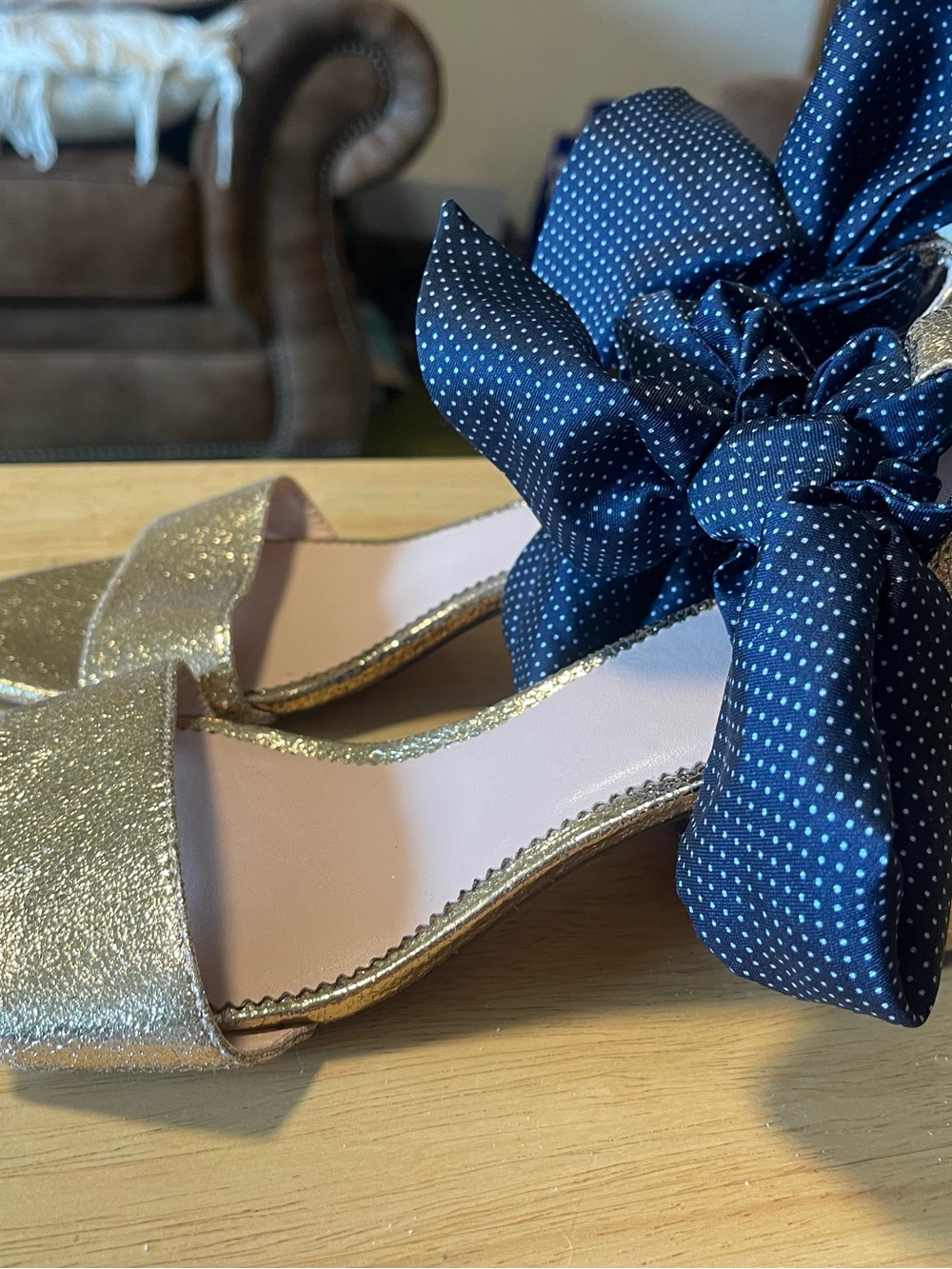 J.Crew Penny Gold Metallic  Sandals featuring customizable ankle-tie bow ribbon.